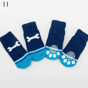 GeckoCustom 4Pcs Warm Puppy Dog Shoes Soft Pet Knits Socks Cute Cartoon Anti Slip Skid Socks For Small Dogs Breathable Pet Products S/M/L 11 / S