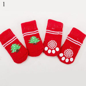 GeckoCustom 4Pcs Warm Puppy Dog Shoes Soft Pet Knits Socks Cute Cartoon Anti Slip Skid Socks For Small Dogs Breathable Pet Products S/M/L 1 / S