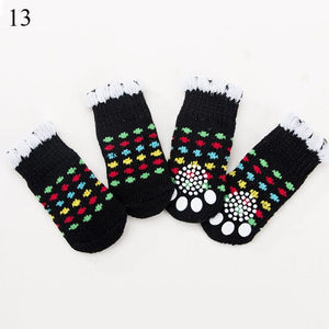 GeckoCustom 4Pcs Warm Puppy Dog Shoes Soft Pet Knits Socks Cute Cartoon Anti Slip Skid Socks For Small Dogs Breathable Pet Products S/M/L 13 / S