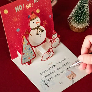 GeckoCustom 5/1PCS 3D Pop UP Christmas Greeting Cards with Envelope Friend Family Blessing Postcard Birthday New Year Christmas Decoration