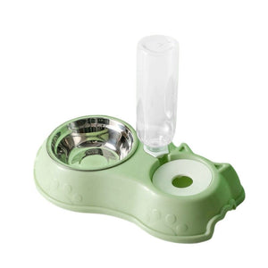 GeckoCustom 500ML Dog Bowl Cat Feeder Bowl With Dog Water Bottle Automatic Drinking Pet Bowl Cat Food Bowl Pet Stainless Steel Double 3 Bowl 2 in 1  Green / China