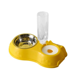 GeckoCustom 500ML Dog Bowl Cat Feeder Bowl With Dog Water Bottle Automatic Drinking Pet Bowl Cat Food Bowl Pet Stainless Steel Double 3 Bowl 2 in 1 Yellow / China