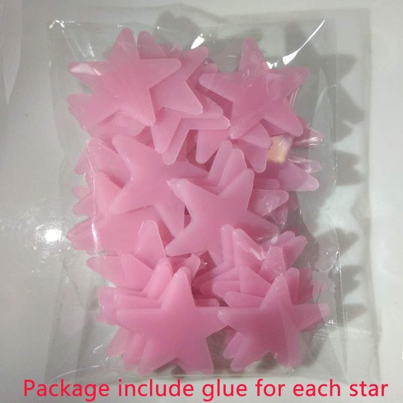 GeckoCustom 50pcs 3D Stars Glow In The Dark Wall Stickers Luminous Fluorescent Pvc Wall Art Decals For Kids Bedroom Ceiling Home Decoration Pink