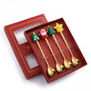 GeckoCustom 6/4/2PCS Christmas Gift Glod Spoon Fork Set Elk Christmas Tree Decoration Dessert Scoop Fruit Fork Coffee Spoon Cutlery Set 4PCS-Gold-A1
