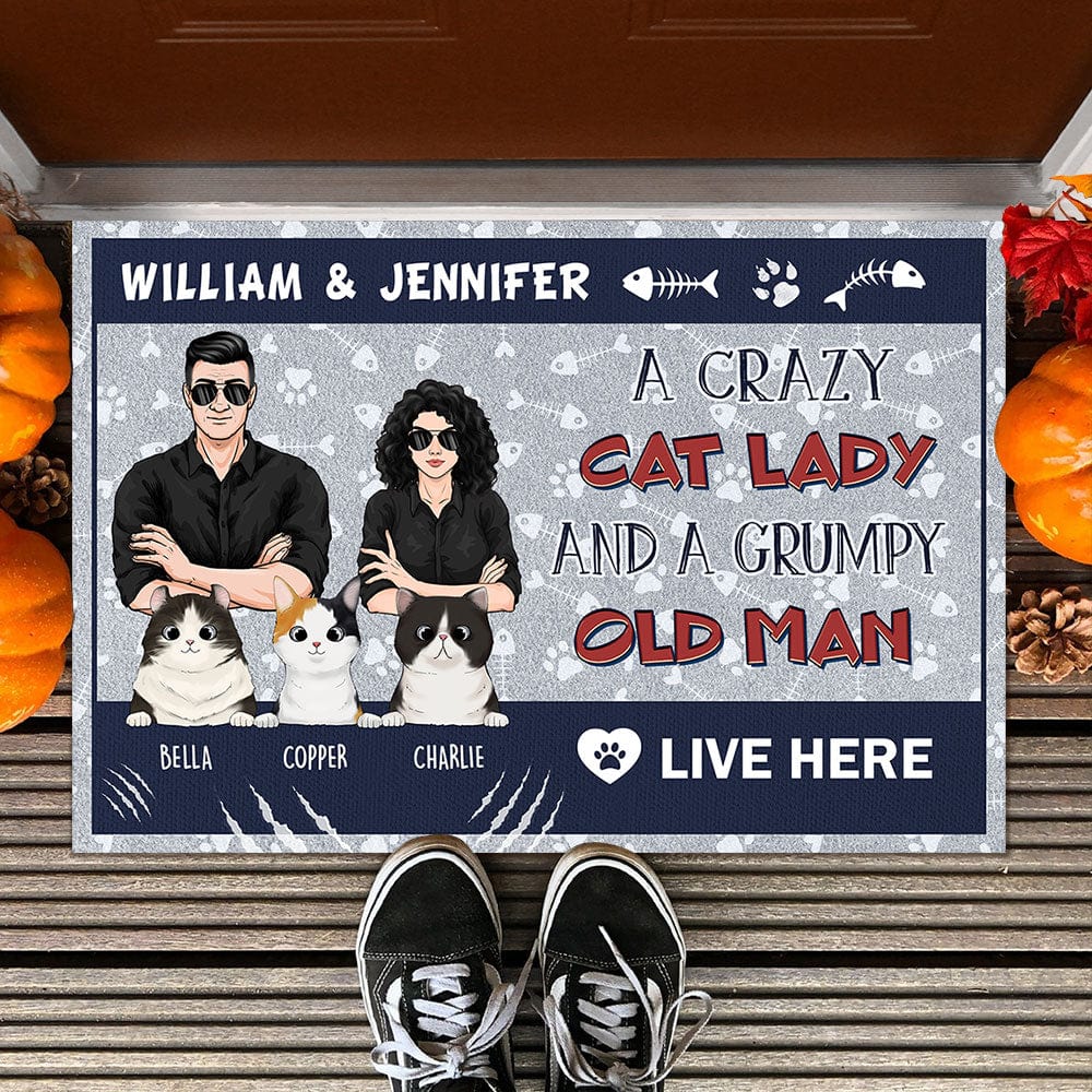 GeckoCustom A Cat Lady And An Old Man Doormat Personalized Gift N304 889716