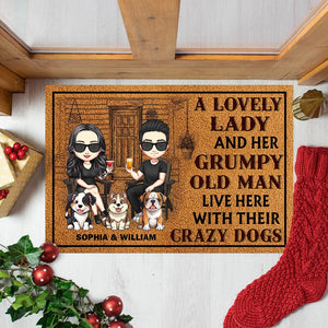 GeckoCustom A Lovely Lady And A Grumpy Old Man Live Here For Dog Lovers Doormat Personalized Gift DA199 890208