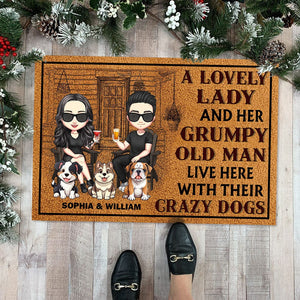 GeckoCustom A Lovely Lady And A Grumpy Old Man Live Here For Dog Lovers Doormat Personalized Gift DA199 890208