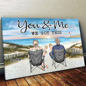 GeckoCustom Back View Couple Sitting Beach Landscape Canvas Personalized Gift DA199 889968