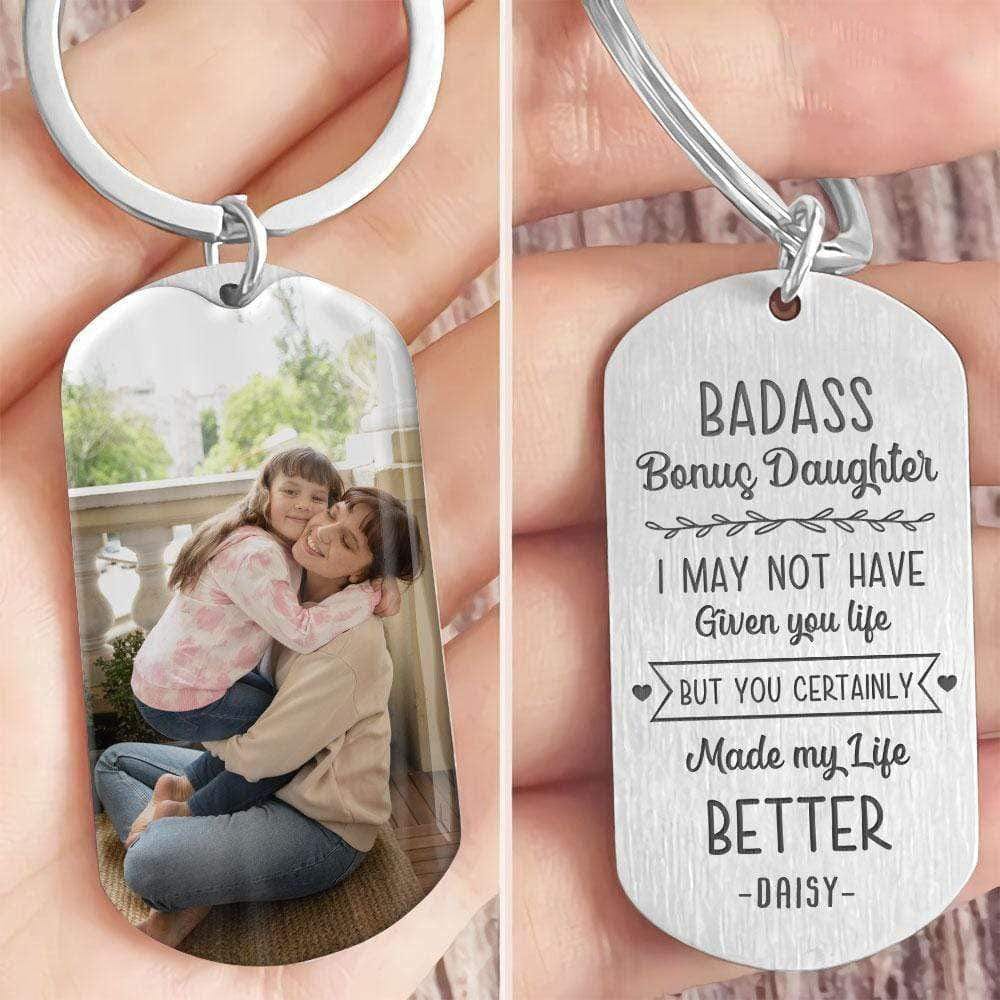 GeckoCustom Badass Bonus Daughter Step Mother Family Metal Keychain HN590 No Gift box