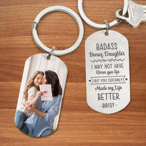 GeckoCustom Badass Bonus Daughter Step Mother Family Metal Keychain HN590