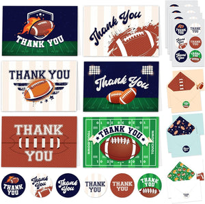 GeckoCustom Baseball Thank You Cards, 24Pcs Greeting Card with 6 Designs, Blank Inside, 6X4 Inch, Matching Envelopes & Stickers, Perfect for Birthday, Coach, Father'S Day, Kid Thank You Cards Football