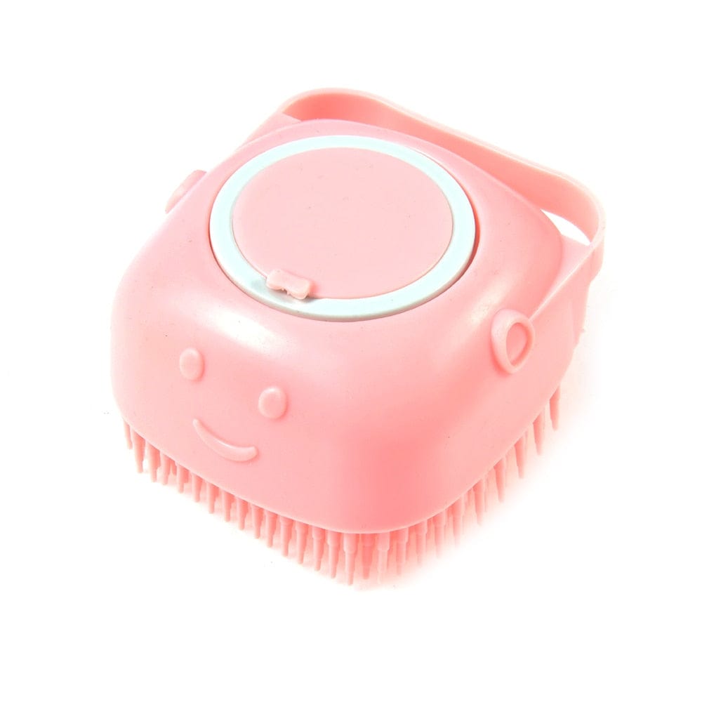 GeckoCustom Bathroom Dog Bath Brush Massage Gloves Soft Safety Silicone Comb with Shampoo Box Pet  Dog Brush Square-Pink / CN