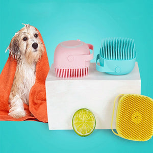 GeckoCustom Bathroom Dog Bath Brush Massage Gloves Soft Safety Silicone Comb with Shampoo Box Pet  Dog Brush