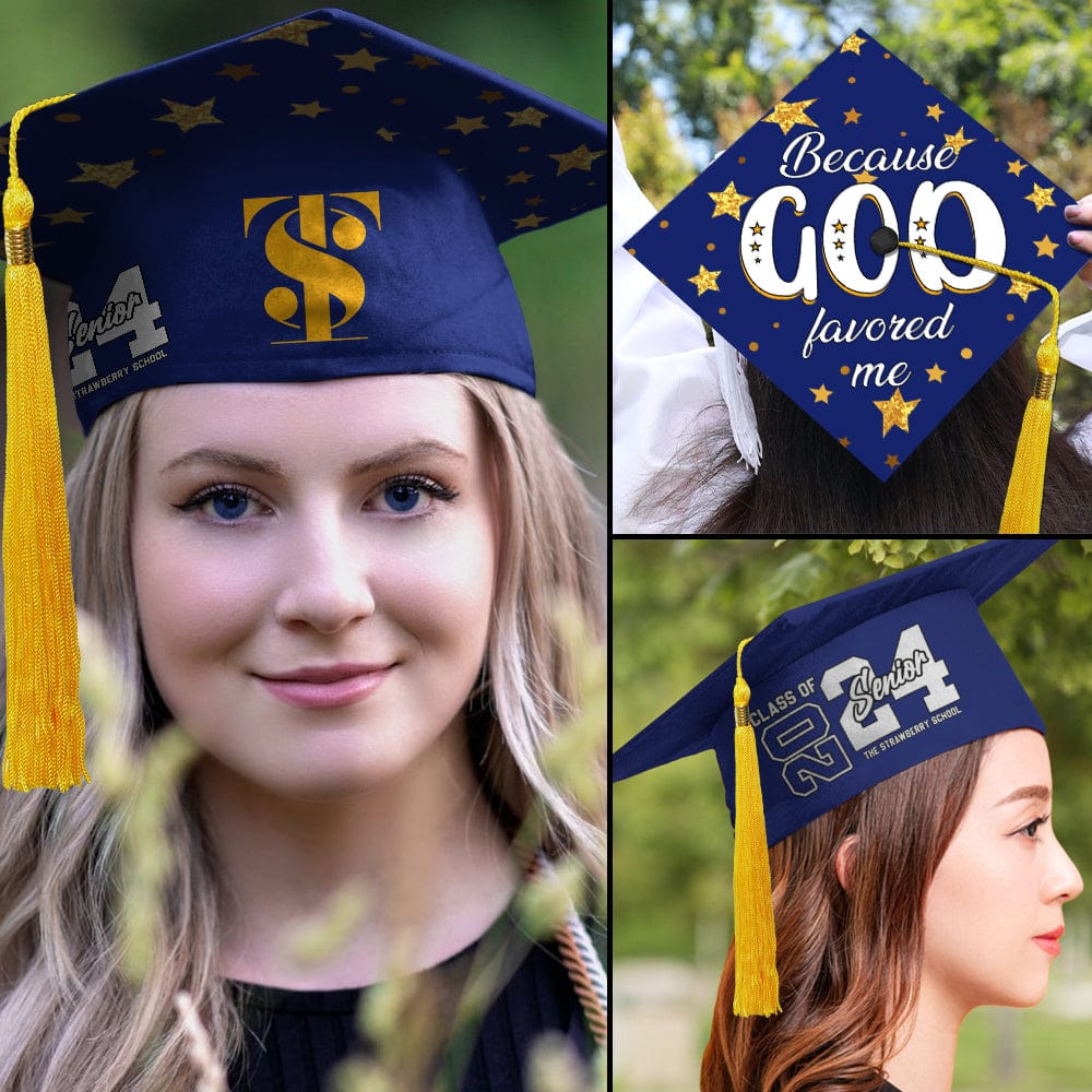 GeckoCustom Because God Favored Me Graduation Cap K228 9017 Polyester