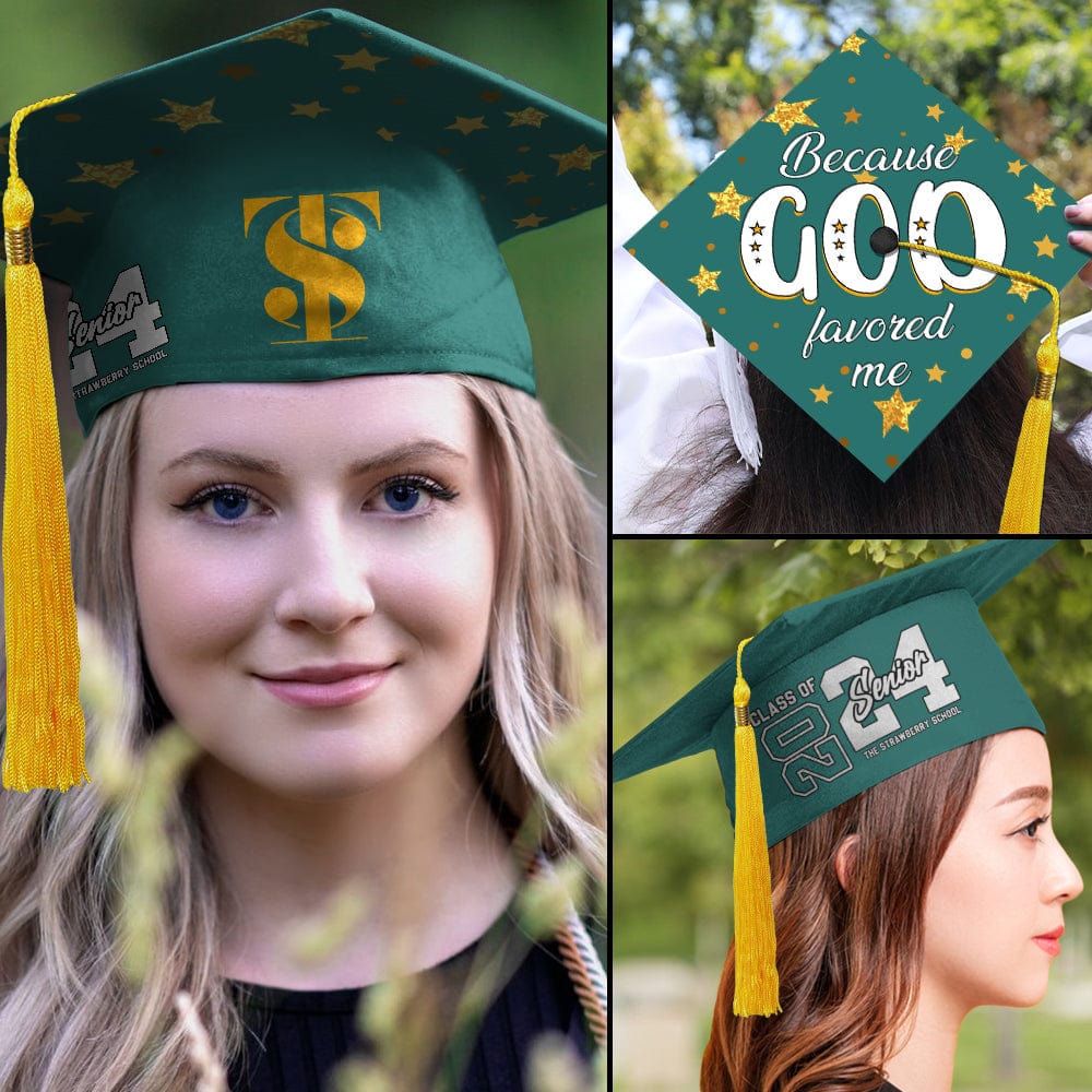 GeckoCustom Because God Favored Me Graduation Cap K228 9017 Polyester