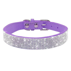 GeckoCustom Bling Rhinestone Dog Cat Collars Leather Pet Puppy Kitten Collar Walk Leash Lead For Small Medium Dogs Cats Chihuahua Pug Yorkie Purple / 1