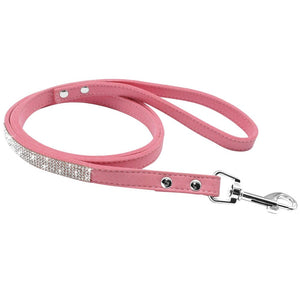 GeckoCustom Bling Rhinestone Dog Cat Collars Leather Pet Puppy Kitten Collar Walk Leash Lead For Small Medium Dogs Cats Chihuahua Pug Yorkie Pink leash / 1