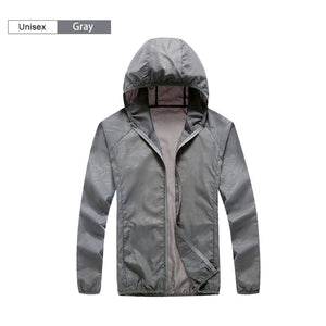 GeckoCustom Camping Rain Jacket Men Women Waterproof Sun Protection Clothing Fishing Hunting Clothes Quick Dry Skin Windbreaker With Pocket Unisex-Gray / S