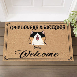 GeckoCustom Cat Lovers & Weirdos Welcome Cats Doormat N304 HN590