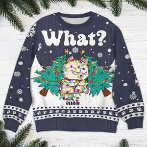 GeckoCustom Cat What With Christmas Tree Ugly Sweater For Cat Lovers Personalized Gift HO82 893050