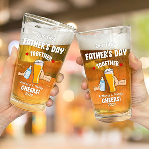 GeckoCustom Cheers! Our First Father's Day Print Beer Glass Personalized Gift TH10 890941 16oz