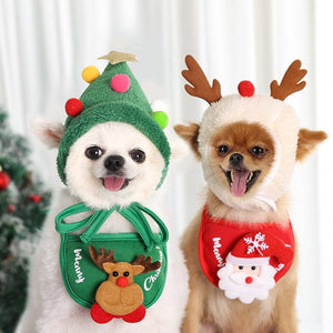 GeckoCustom Christmas Pet Hat Cute Antlers Saliva Towel for Dog Cat Dress Up Supplies Lovely Design  Autumn and Winter Clothes Pet Accessory