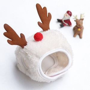 GeckoCustom Christmas Pet Hat Cute Antlers Saliva Towel for Dog Cat Dress Up Supplies Lovely Design  Autumn and Winter Clothes Pet Accessory White hat / S