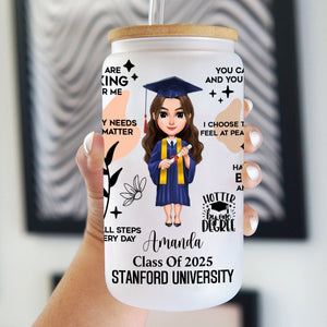 GeckoCustom Class Of 2025 Chibi Graduation Daily Reminders Glass Can With Lid Personalized Gift T368 890120 12oz