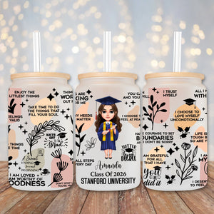 GeckoCustom Class Of 2025 Chibi Graduation Daily Reminders Glass Can With Lid Personalized Gift T368 890120