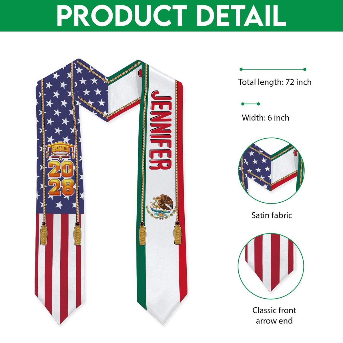 GeckoCustom Country Flag Class of 2024 Graduation Stoles TA29 CH07 888875