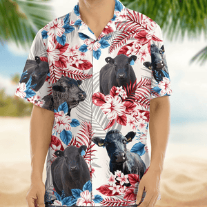 GeckoCustom Cow American Flag Hawaiian Shirt, Upload Photo 888382