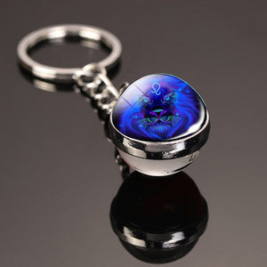 GeckoCustom Creative 12 Constellation Key Ring Time Stone Double-Sided Glass Ball Metal Keychain Pendant Key Chain Accessories Fashion Gift Leo luminous