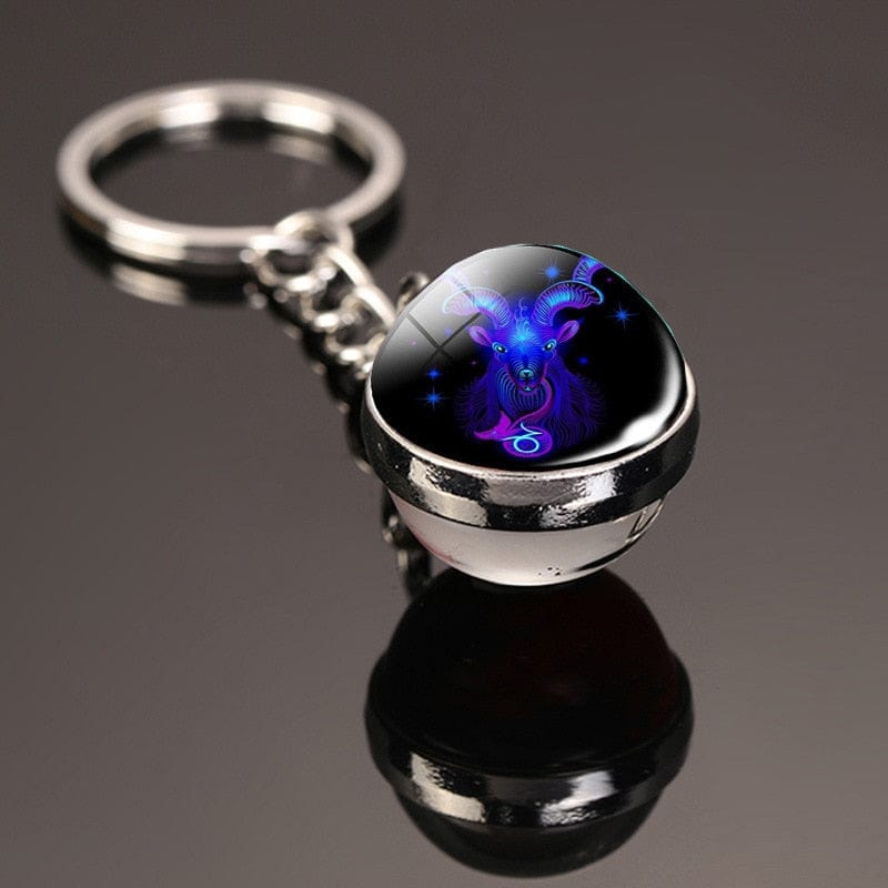 GeckoCustom Creative 12 Constellation Key Ring Time Stone Double-Sided Glass Ball Metal Keychain Pendant Key Chain Accessories Fashion Gift Capricorn luminous