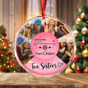 GeckoCustom Custom Besties Photo Circle Glass Ornament Music Record Bestie Ornament Gift for Sister Besties BFF LM32 895050 8cm