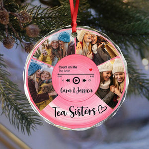 GeckoCustom Custom Besties Photo Circle Glass Ornament Music Record Bestie Ornament Gift for Sister Besties BFF LM32 895050 8cm