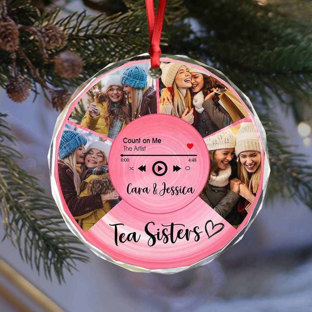 GeckoCustom Custom Besties Photo Circle Glass Ornament Music Record Bestie Ornament Gift for Sister Besties BFF LM32 895050 8cm