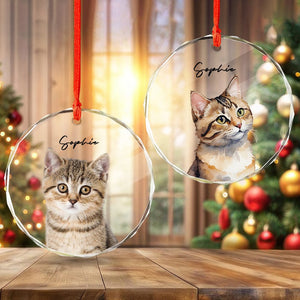 GeckoCustom Custom Cat Photo Christmas Glass Circle Ornament HO82 893052