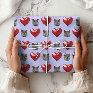 GeckoCustom Custom Cat Photo Heart Loving Wrapping Paper For Cat Lovers LM32 891995