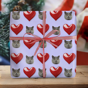 GeckoCustom Custom Cat Photo Heart Loving Wrapping Paper For Cat Lovers LM32 891995