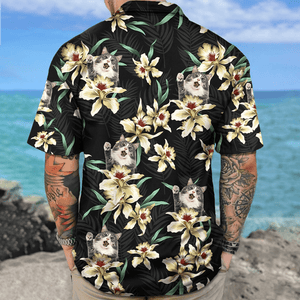 GeckoCustom Custom Cat Photo Lily Flowers Design Hawaii Shirt N304 889305