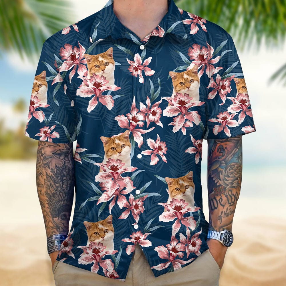 GeckoCustom Custom Cat Photo Lily Flowers Design Hawaii Shirt N304 test_arena