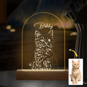 GeckoCustom Custom Cat Photo Pencil Drawing With Name For Cat Lovers Acrylic Plaque LED Night Light LM32 893031 Acrylic / 7.9"x4.5"