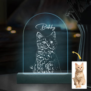 GeckoCustom Custom Cat Photo Pencil Drawing With Name For Cat Lovers Acrylic Plaque LED Night Light LM32 893031 Acrylic / 7.9"x4.5"