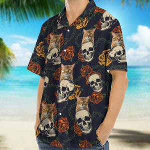 GeckoCustom Custom Cat Photo Skull Face Tropical Leaf Hawaii Shirt N304 889570