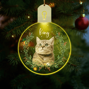 GeckoCustom Custom Cat Photo Wishing You a Purr-fect Christmas with Furry Whiskers and Cozy Paws LED Acrylic Ornament HA75 891845 3 inches