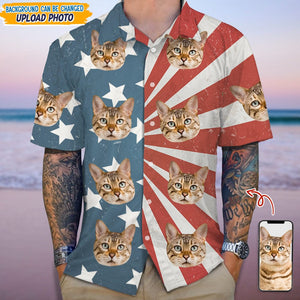 GeckoCustom Custom Cat Photo With Us Flag Hawaii Shirt N304 889230