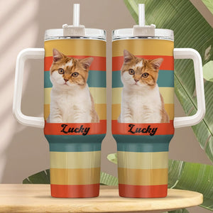 GeckoCustom Custom Cat Portrait Photo With Retro Style Tumbler 40oz TA29 890336