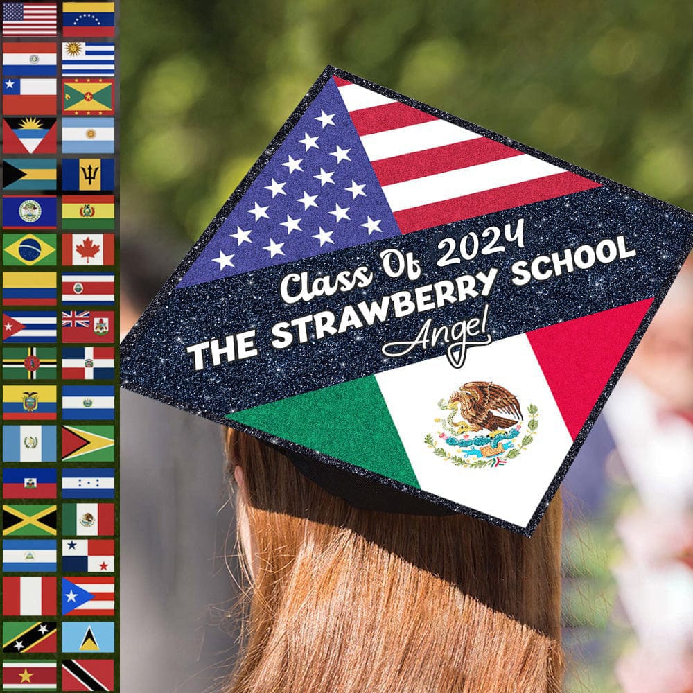 GeckoCustom Custom Country Flag Graduation Toppers, Graduation Gift HN590 9.5"x9.5"