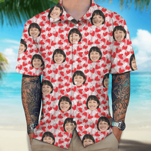 GeckoCustom Custom Couple Face Hawaii Shirt Personalized Couple Photo Gifts Valentines Gift HA75 895056