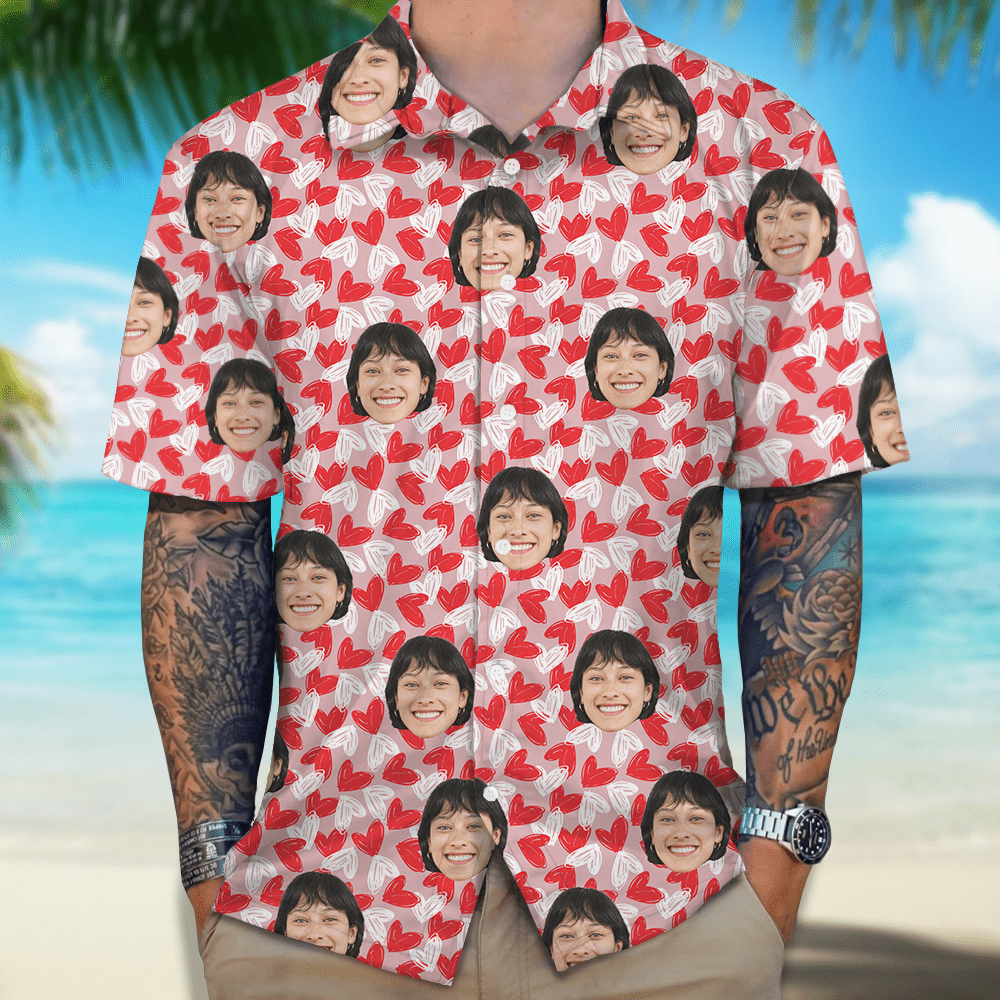 GeckoCustom Custom Couple Face Hawaii Shirt Personalized Couple Photo Gifts Valentines Gift HA75 895056